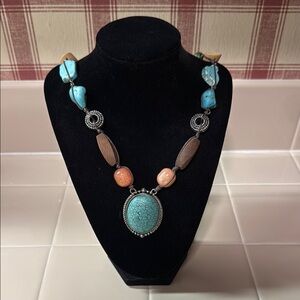Beaded Necklace with Turquoise Pendant
